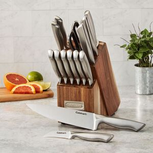 BLOQUES DE CUCHILLOS DE ACERO INOXIDABLE SERIE ELITE DE 15 PIEZAS CON BLOQUE DE ACACIA